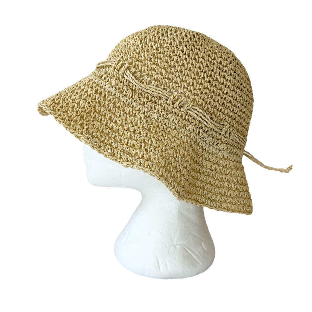Tan Women's Paper Straw Bucket Hat